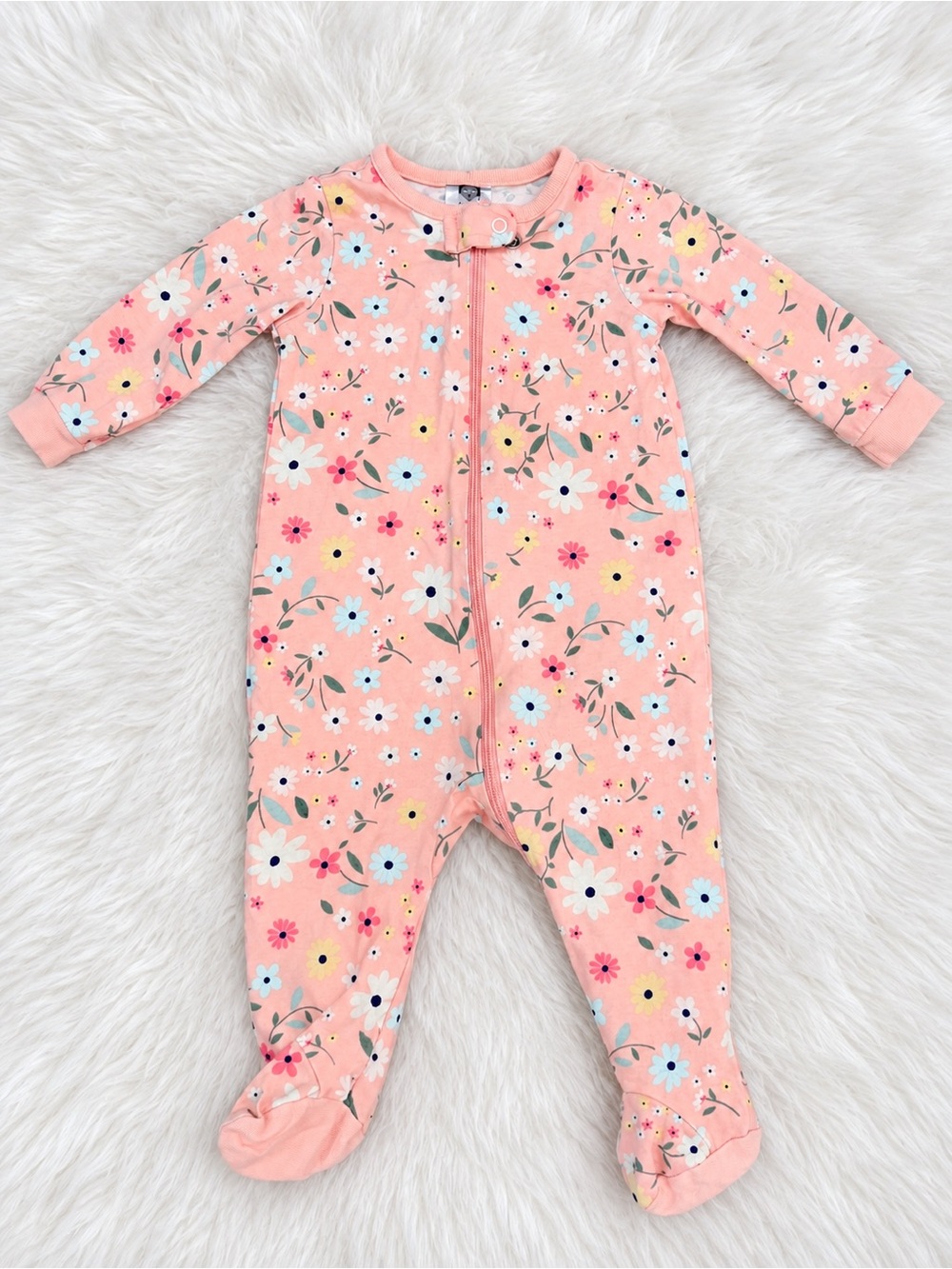 Gerber Pink Floral Zip Footed One-Piece